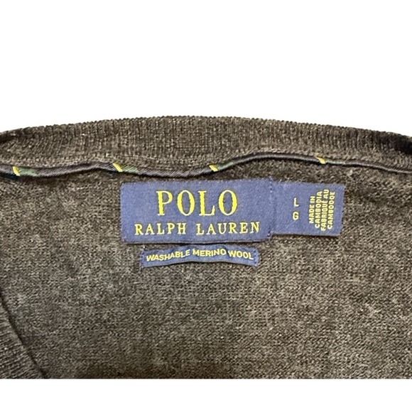 Polo Ralph Lauren Men's Granite Gray Washable Merino Wool V-Neck Sweater Large - Picture 3 of 9